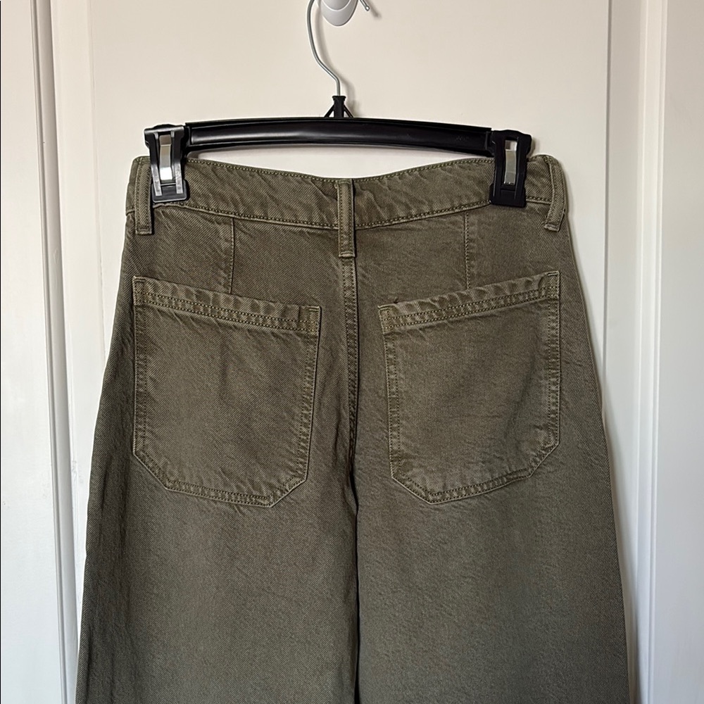 Lucky Brand Wide Leg Liquid Denim Luxe Utility Pant. Olive. Size 00/24 - Picture 7 of 14